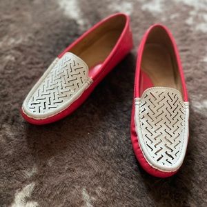 Peter Millar Hot Pink 💗and white patent leather loafers 6